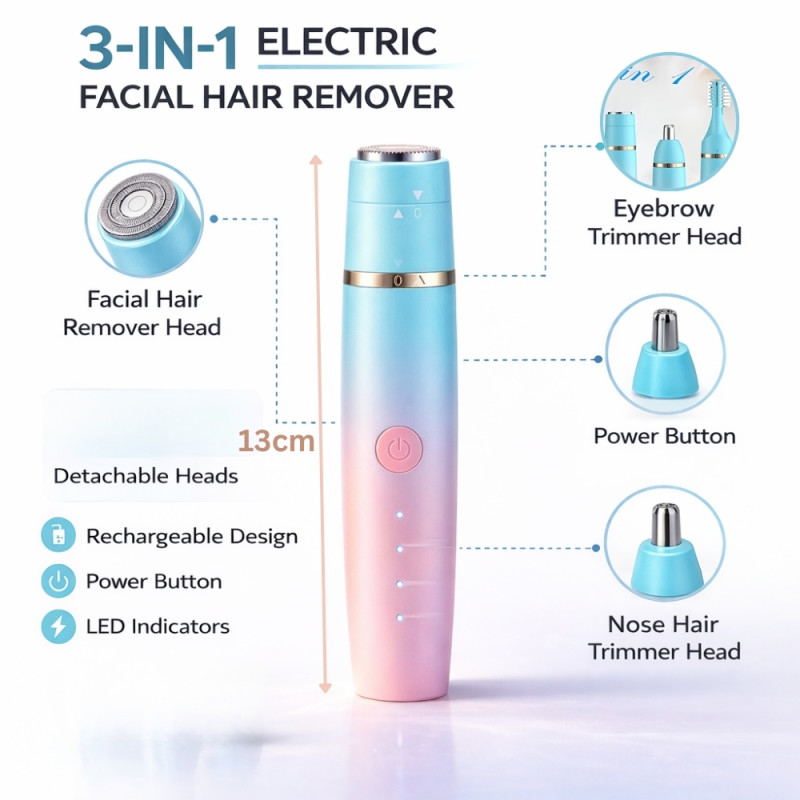3-in-1 Electric Personal Trimmer – Aqua & Light Pink (13cm)