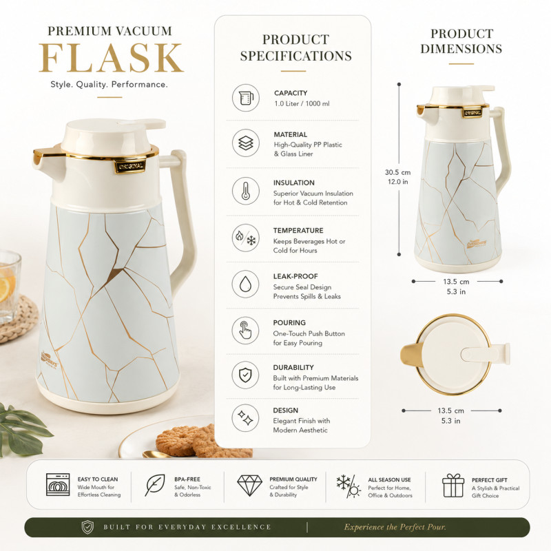 Ultra Form Vacuum Flask Designed for Temperature Retention &amp; On-the-Go – Beige (H-26, L-1.0)