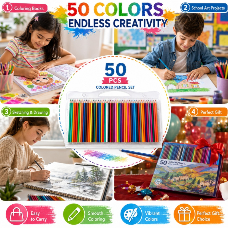 Essential pencil set – MultiColor Premium Quality (50PCS)