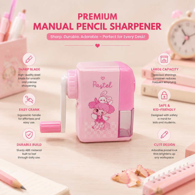 Pure Plus Pencil Sharpener Designed for Creative Expression & Office Use – Pink (H-8 CM)