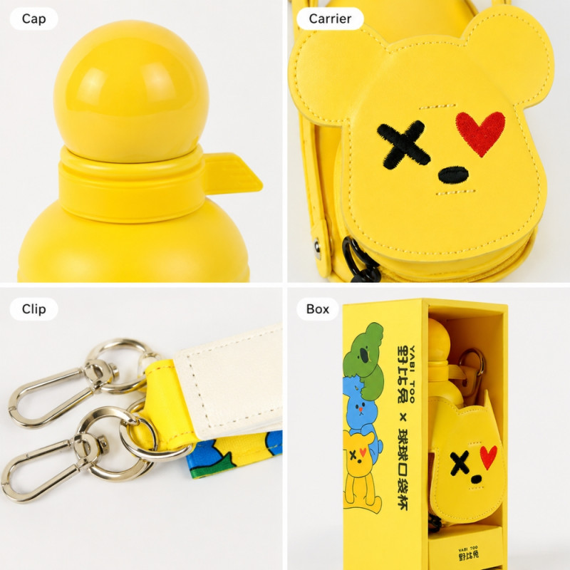 Cute Cartoon Kids Water Bottle with Protective Cover & Strap.