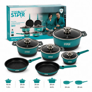 Sleek Pick Cookware Set Designed for Everyday Cooking &amp; Kitchen Excellence – Teal (H-16, W-20, L-24, D-28 CM)