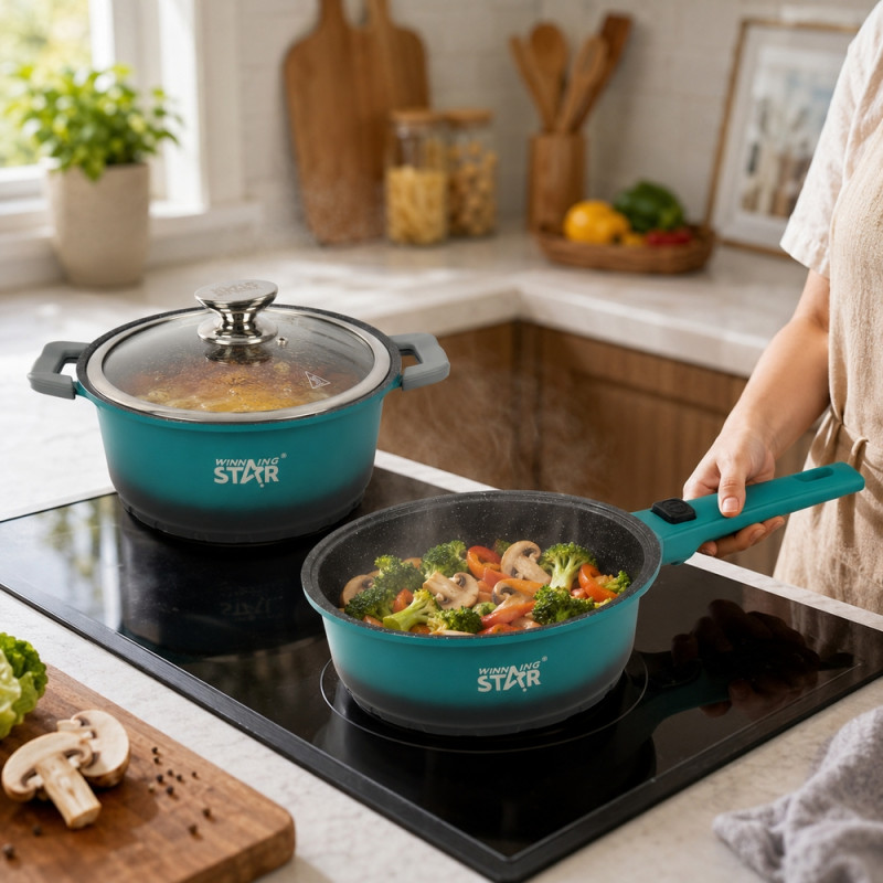 Sleek Pick Cookware Set Designed for Everyday Cooking &amp; Kitchen Excellence – Teal (H-16, W-20, L-24, D-28 CM)