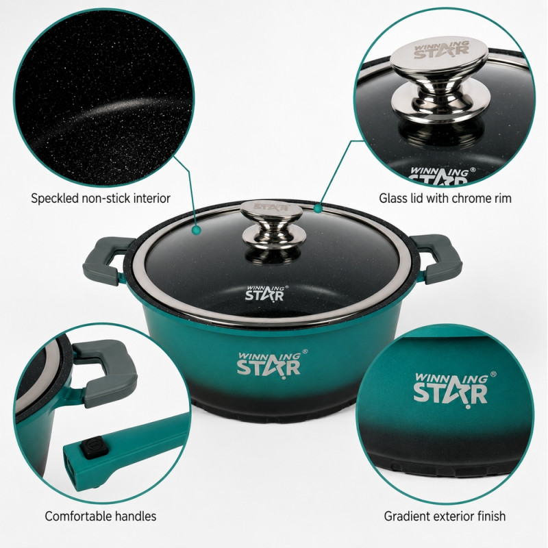 Sleek Pick Cookware Set Designed for Everyday Cooking &amp; Kitchen Excellence – Teal (H-16, W-20, L-24, D-28 CM)