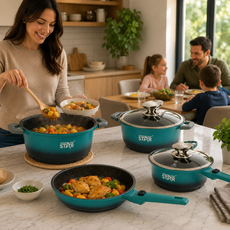 Sleek Pick Cookware Set Designed for Everyday Cooking &amp; Kitchen Excellence – Teal (H-16, W-20, L-24, D-28 CM)