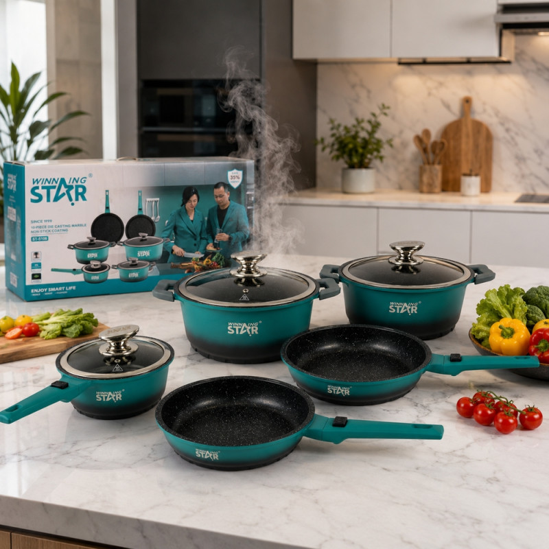 Sleek Pick Cookware Set Designed for Everyday Cooking &amp; Kitchen Excellence – Teal (H-16, W-20, L-24, D-28 CM)