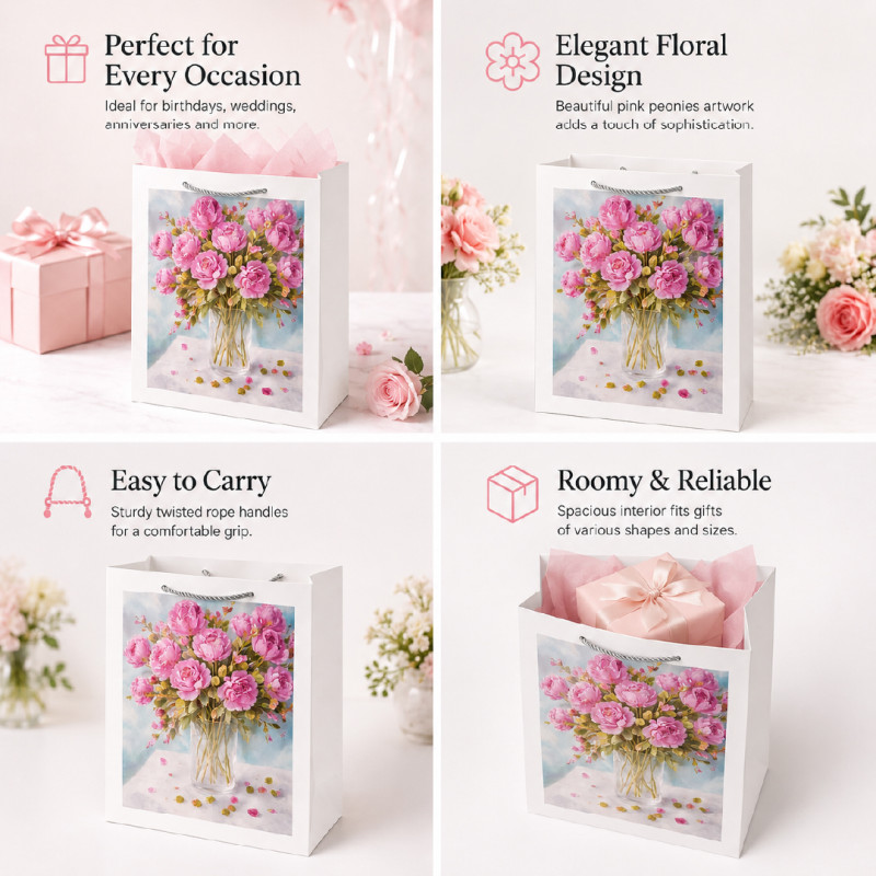 Premium Paper Gift Bag with Flower Print – 32cm