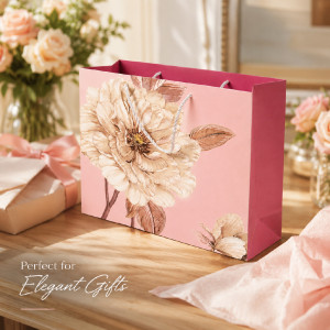 Elegant Floral Paper Gift Bag – Light Pink & Maroon (32cm)