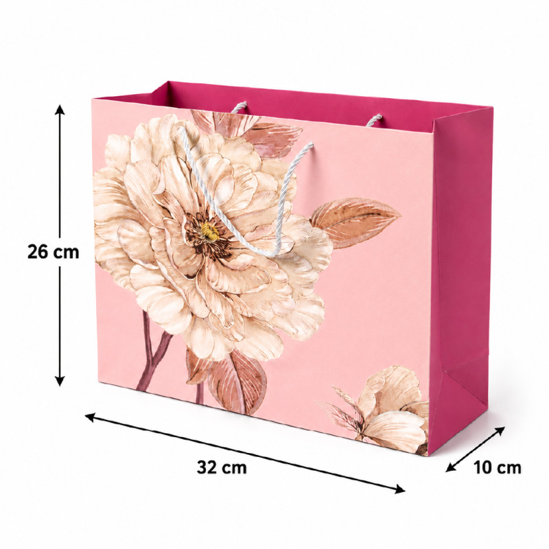 Elegant Floral Paper Gift Bag – Light Pink & Maroon (32cm)