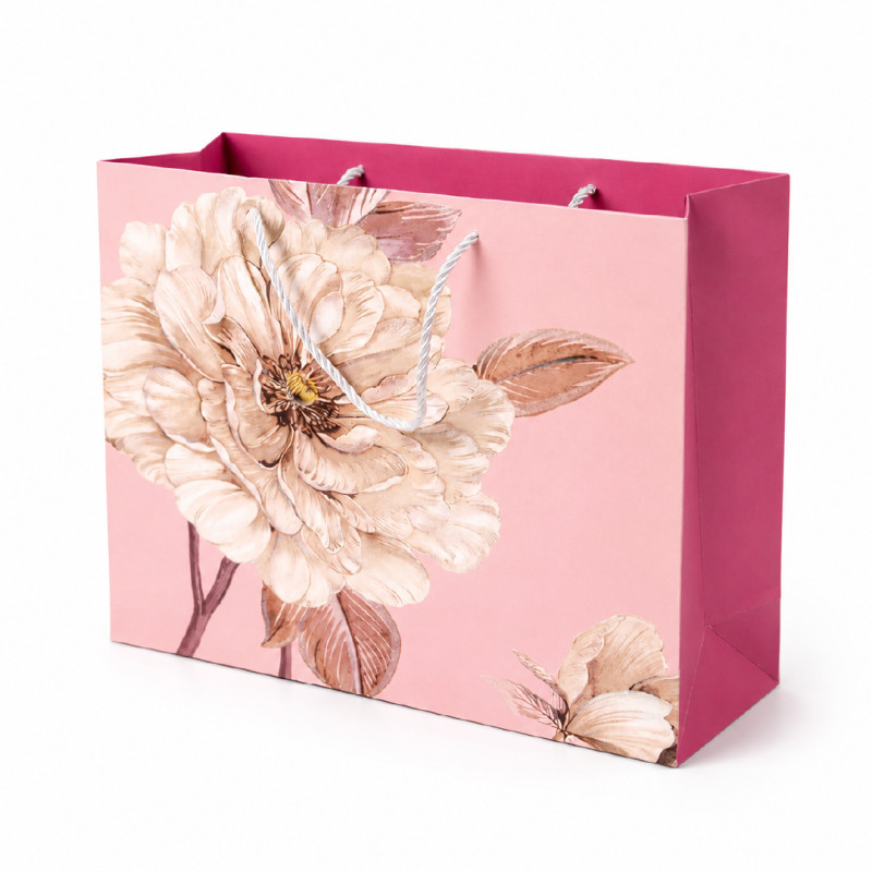 Elegant Floral Paper Gift Bag – Light Pink & Maroon (32cm)