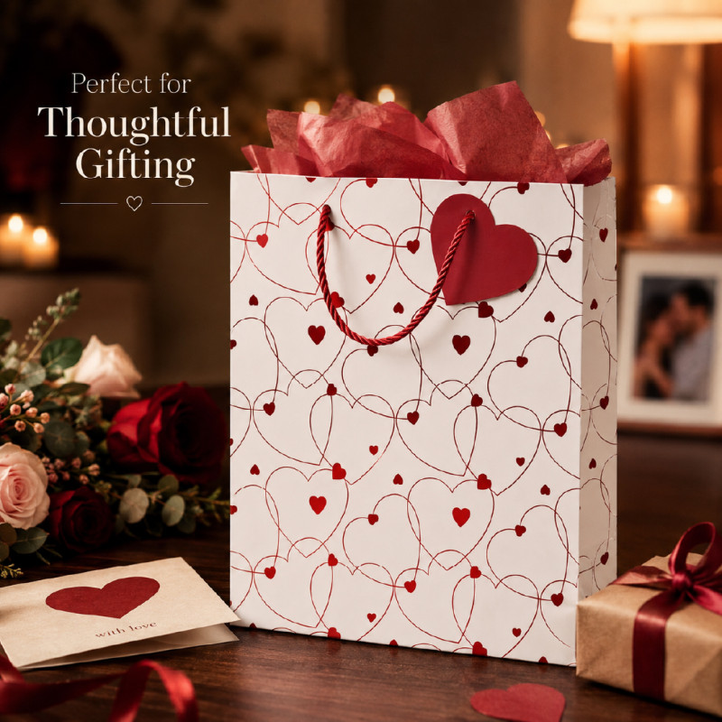 Premium Paper Gift Bag with Heart Print – 32cm