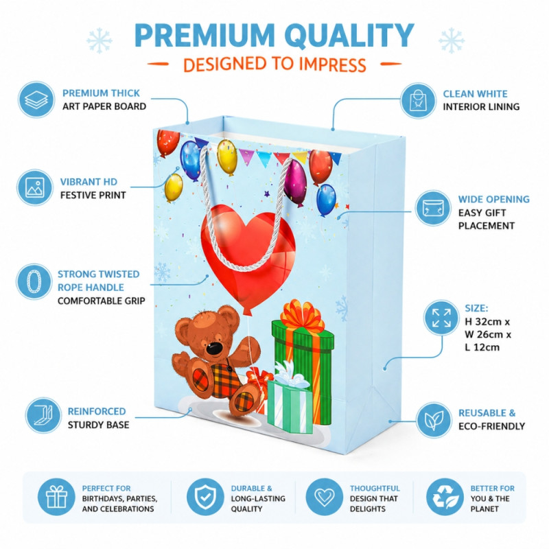 Premium Paper Gift Bag Elegant Golden Wreath Happy Birthday – 32cm