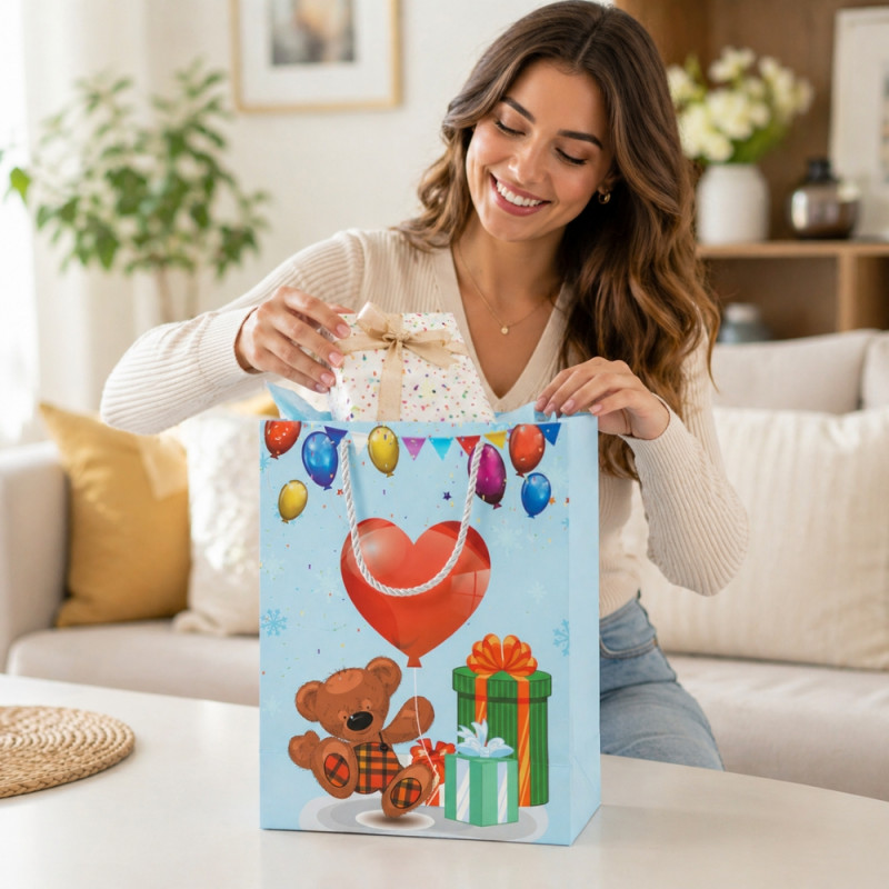 Premium Paper Gift Bag Elegant Golden Wreath Happy Birthday – 32cm