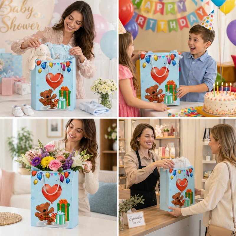 Premium Paper Gift Bag Elegant Golden Wreath Happy Birthday – 32cm