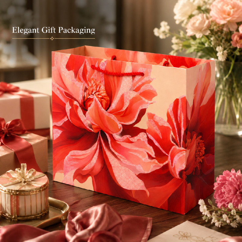 Elegant Multi-Color Floral Paper Gift Bag – Light Pink (32cm)
