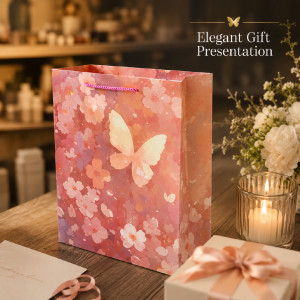 Premium Matte Peach & Butterfly Cherry Blossom Gift Bag – 32cm Premium Matte Peach & Butterfly Cherry Blossom Gift Bag – 32cm