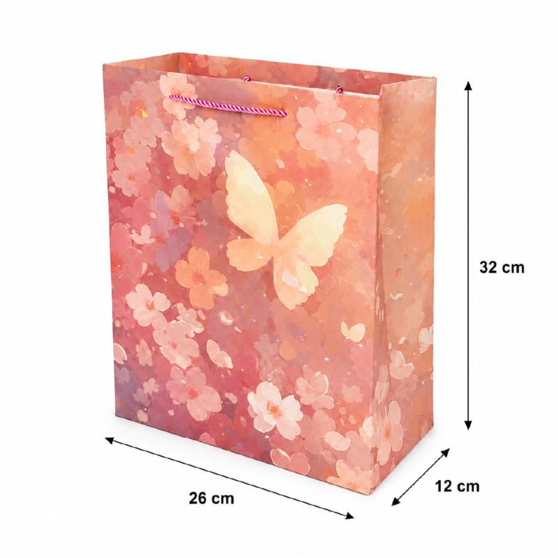Premium Matte Peach &amp; Butterfly Cherry Blossom Gift Bag – 32cm
