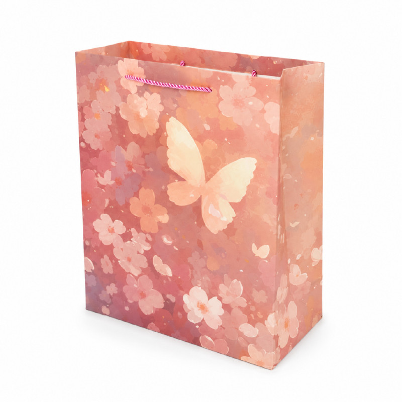 Premium Matte Peach &amp; Butterfly Cherry Blossom Gift Bag – 32cm