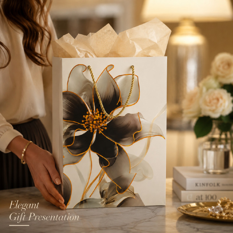 Elegant Pink &amp; Gold Floral Premium Paper Gift Bag – 32cm