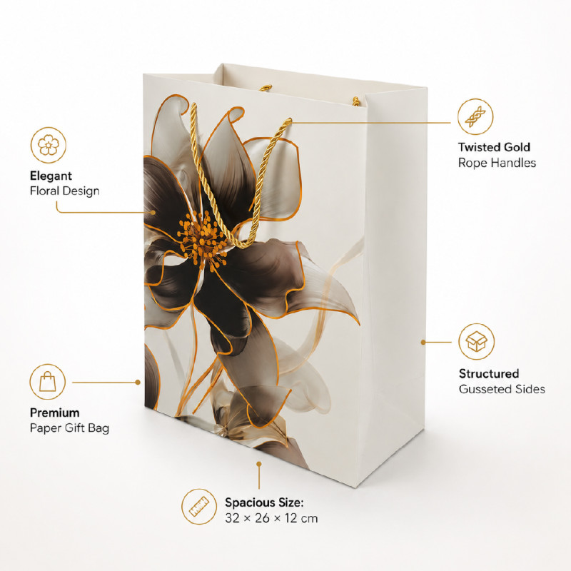Elegant Pink &amp; Gold Floral Premium Paper Gift Bag – 32cm