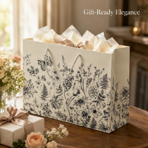 Premium Matte Cream & Botanical Sketch Floral Gift Bag – 32cm Premium Matte Cream & Botanical Sketch Floral Gift Bag – 32cm