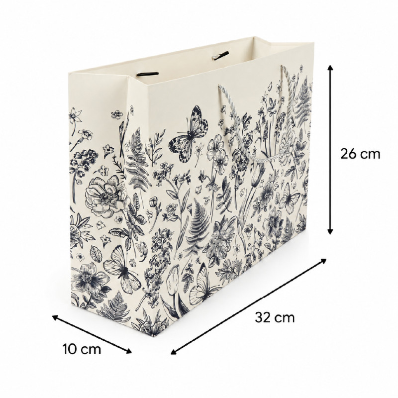 Premium Matte Cream & Botanical Sketch Floral Gift Bag – 32cm