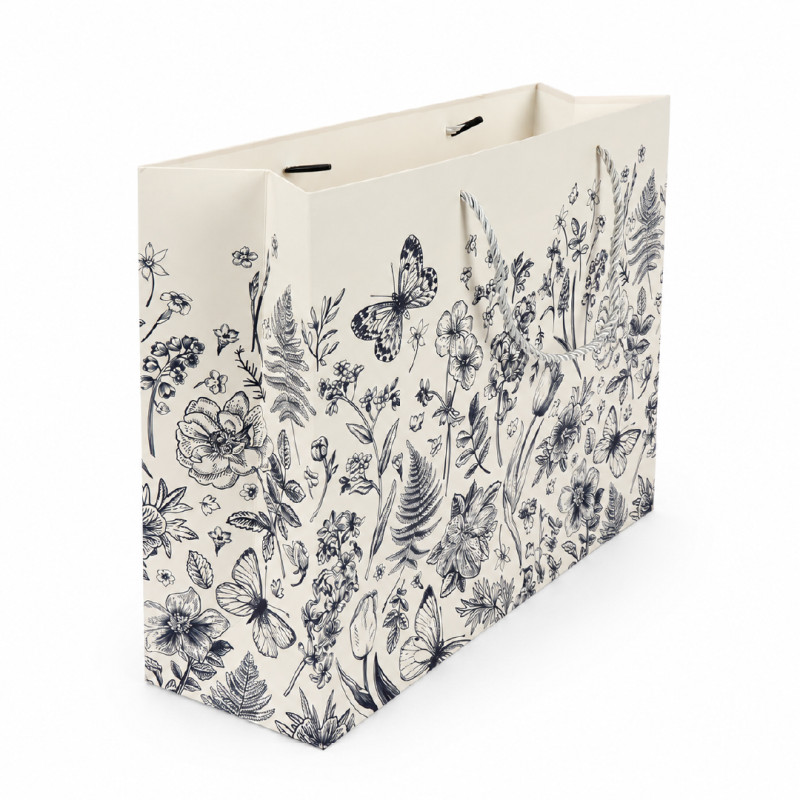 Premium Matte Cream & Botanical Sketch Floral Gift Bag – 32cm