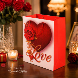 Premium Paper Gift Bag Heart & Rose – 32cm Premium Paper Gift Bag Heart & Rose – 32cm