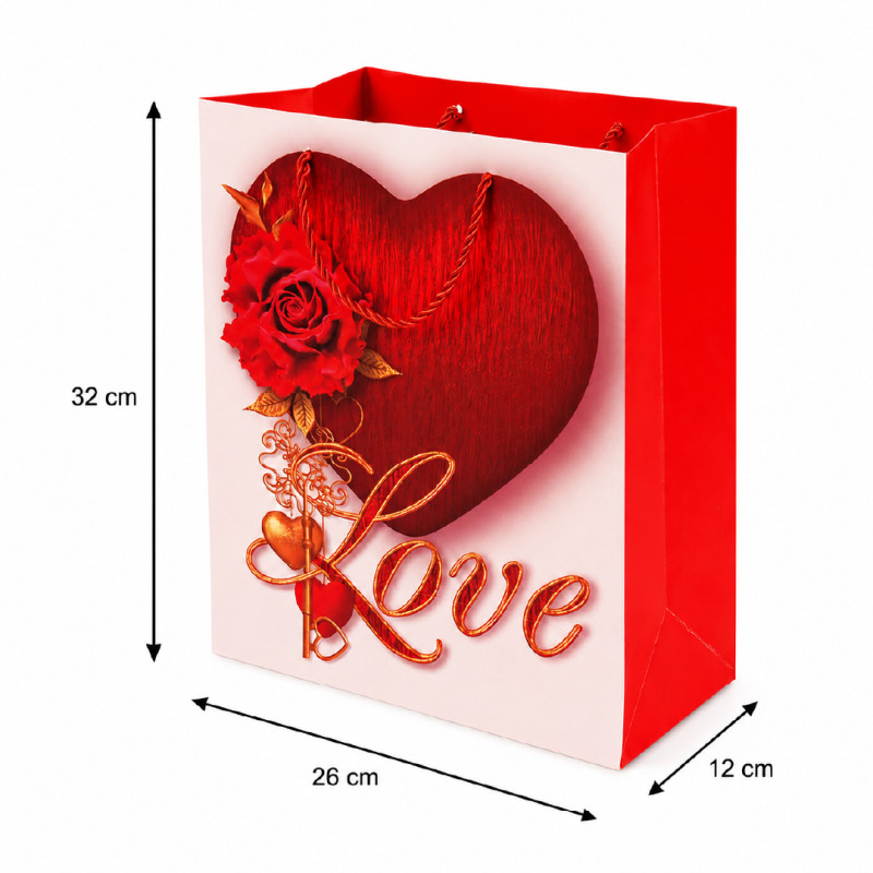 Premium Paper Gift Bag Heart &amp; Rose – 32cm