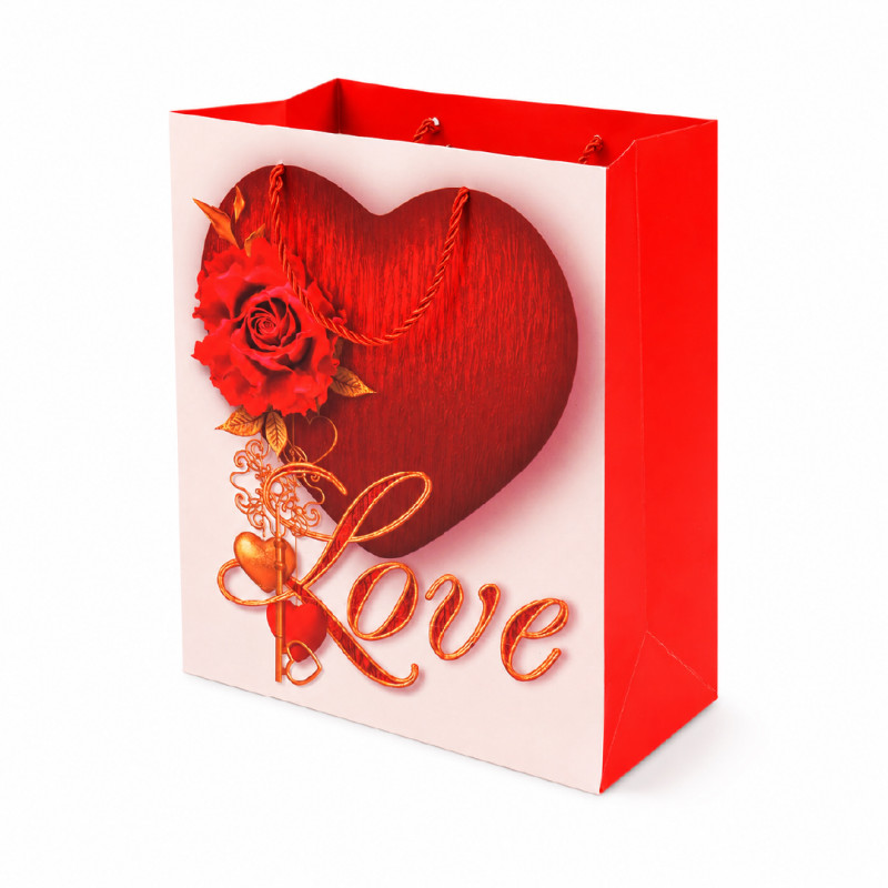 Premium Paper Gift Bag Heart &amp; Rose – 32cm