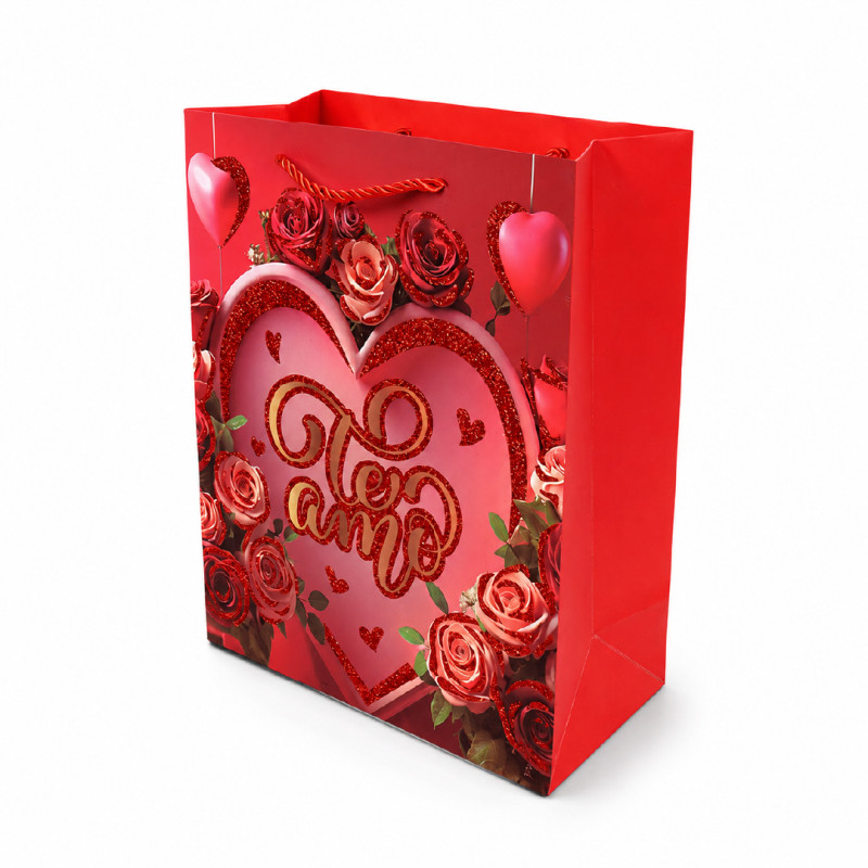 Romantic "Te Amo" Rose & Heart Premium Paper Gift Bag – 32cm