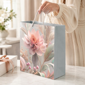 Premium Matte Sage & Pastel Peony Floral Gift Bag – 32cm Premium Matte Sage & Pastel Peony Floral Gift Bag – 32cm