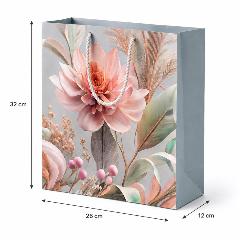 Premium Matte Sage & Pastel Peony Floral Gift Bag – 32cm