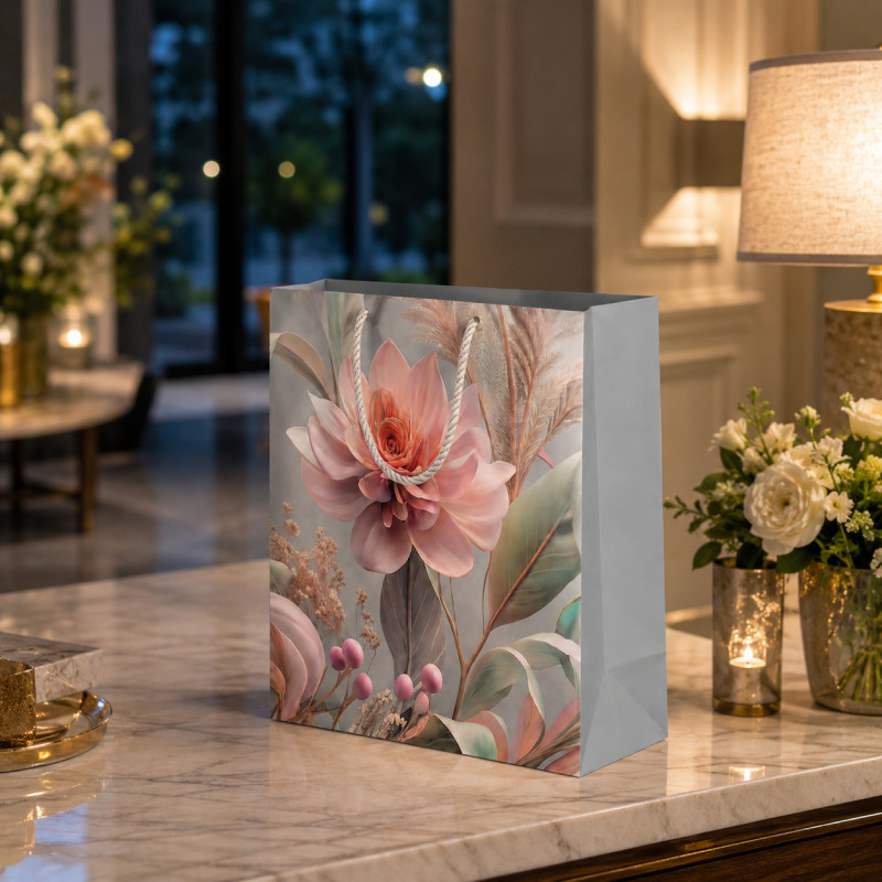 Premium Matte Sage & Pastel Peony Floral Gift Bag – 32cm