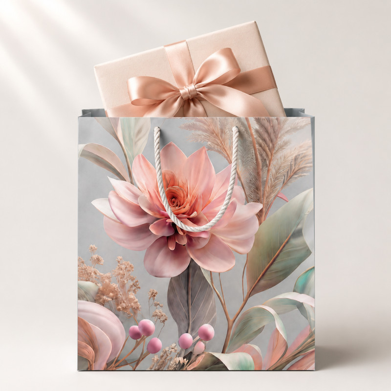 Premium Matte Sage & Pastel Peony Floral Gift Bag – 32cm