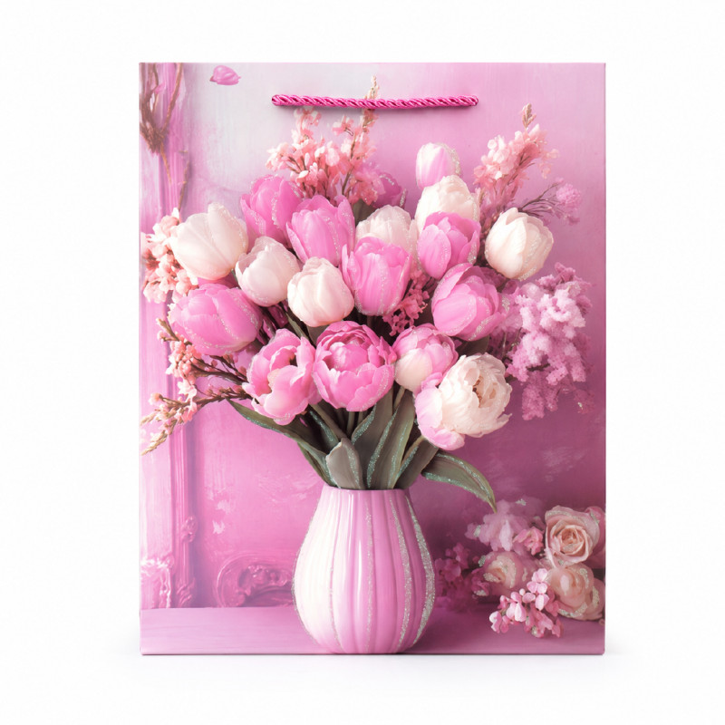 Matte Pink Gold Floral Wreath Premium Paper Gift Bag – 32cm