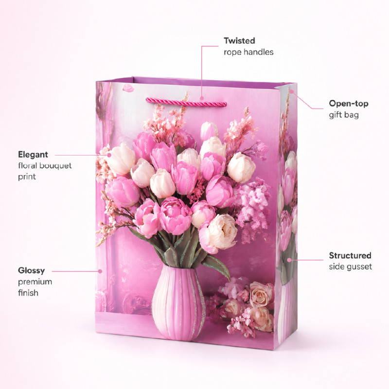Matte Pink Gold Floral Wreath Premium Paper Gift Bag – 32cm
