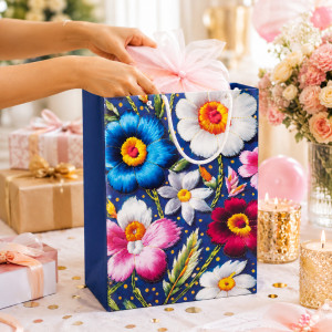 Matte Purple Floral Wreath Premium Paper Gift Bag – 32cm Matte Purple Floral Wreath Premium Paper Gift Bag – 32cm
