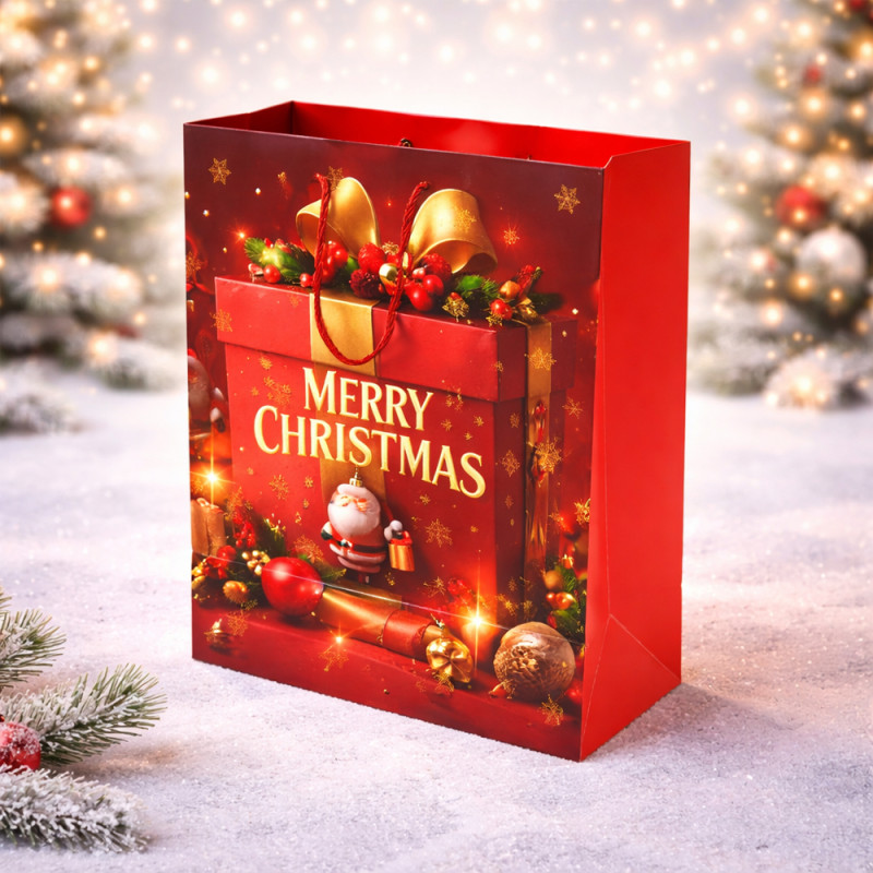 Premium Merry Christmas Paper Gift Bag Magenta &amp; Gold – 32cm