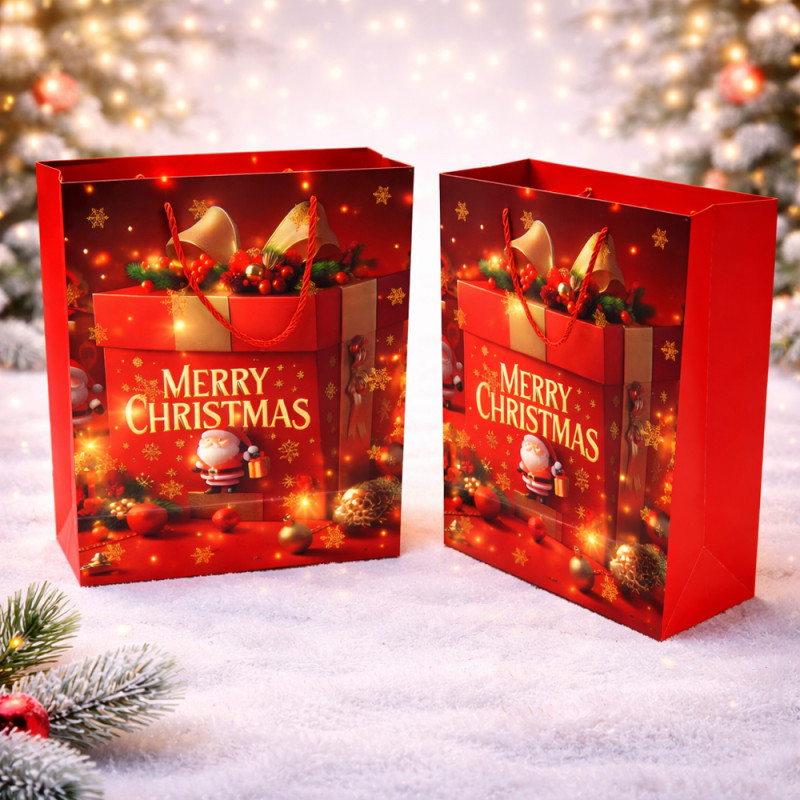 Premium Merry Christmas Paper Gift Bag Magenta &amp; Gold – 32cm