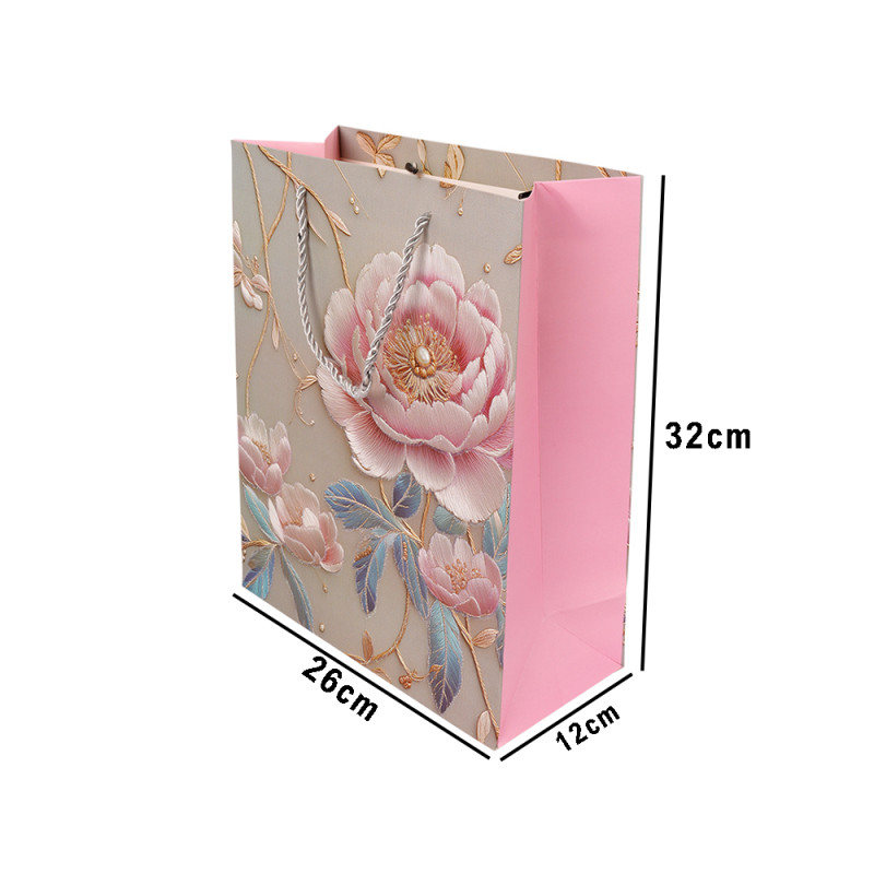 Premium Paper Gift Bag Pink &amp; Silver Snowflake – 32cm