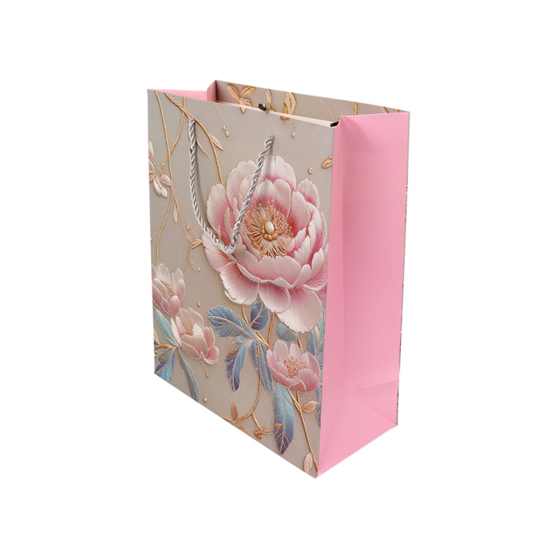 Premium Paper Gift Bag Pink &amp; Silver Snowflake – 32cm