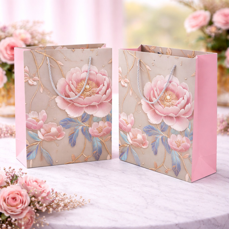 Premium Paper Gift Bag Pink &amp; Silver Snowflake – 32cm