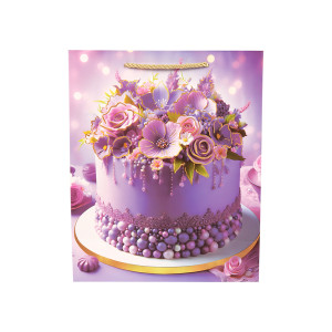 Elegant Floral Paper Gift Bag – Purple &amp; Lavender (32cm)