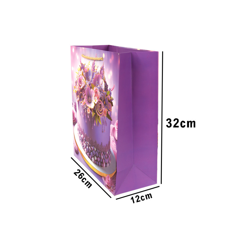 Elegant Floral Paper Gift Bag – Purple &amp; Lavender (32cm)