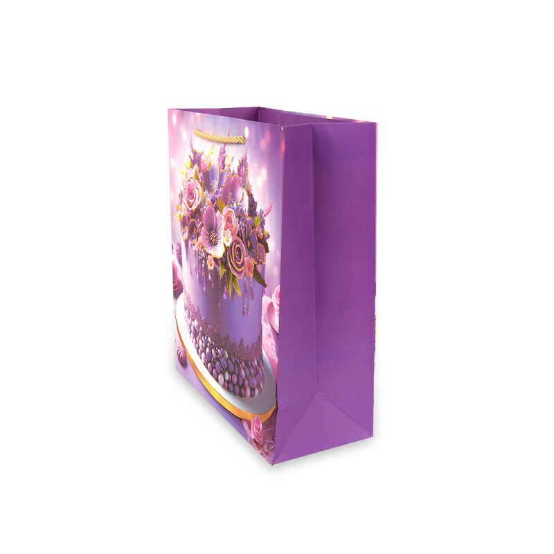 Elegant Floral Paper Gift Bag – Purple &amp; Lavender (32cm)