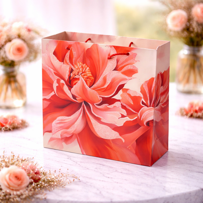 Elegant Floral Paper Gift Bag – Purple & Lavender (32cm)