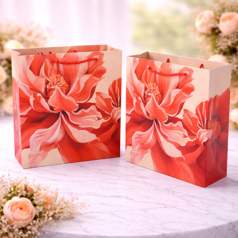 Elegant Floral Paper Gift Bag – Purple & Lavender (32cm)