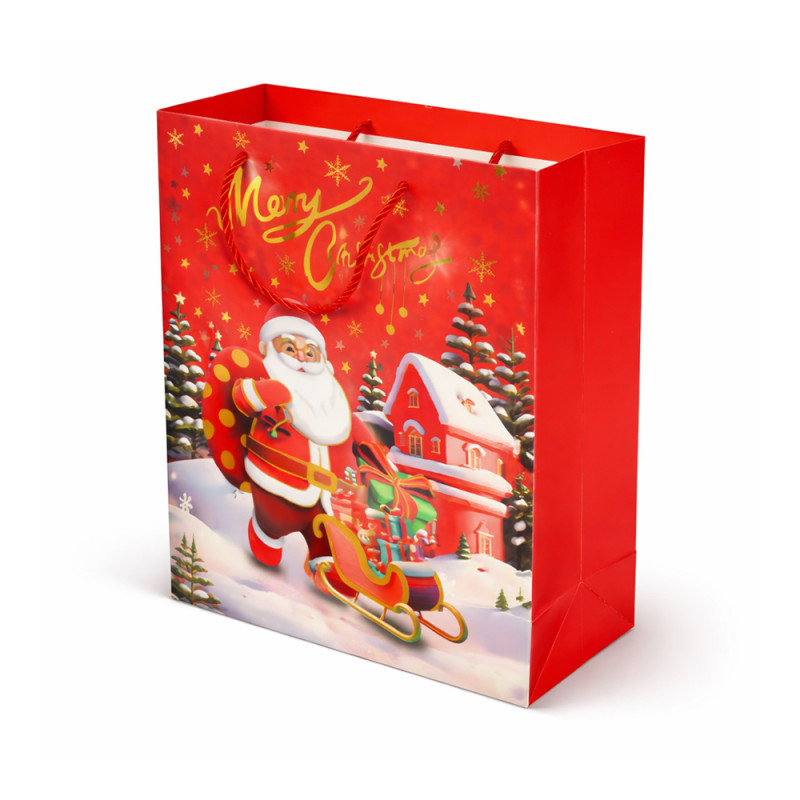 Merry Christmas Premium Paper Gift Bag – Festive Red (32cm)