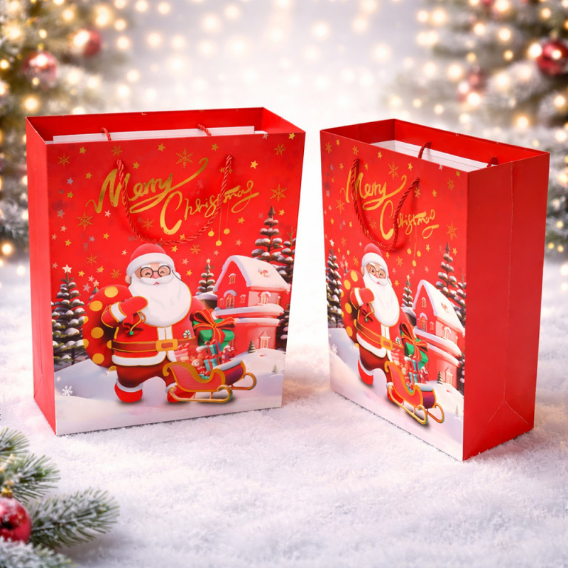 Merry Christmas Premium Paper Gift Bag – Festive Red (32cm)
